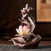 Incensário Cascata Flor de Lótus e Mão de Buda
