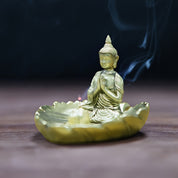 Incensário Buda em Flor de Lótus Dourada