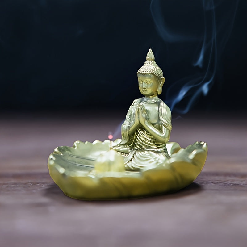 Incensário Buda em Flor de Lótus Dourada