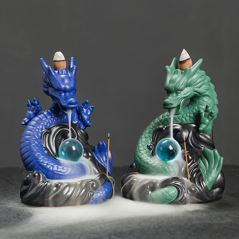  Incensário Cascata Dragão Azul com Esfera de Cristal