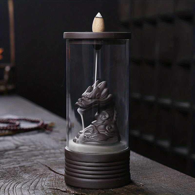 Incensário Cascata Dragão Longjing com Cúpula de Vidro