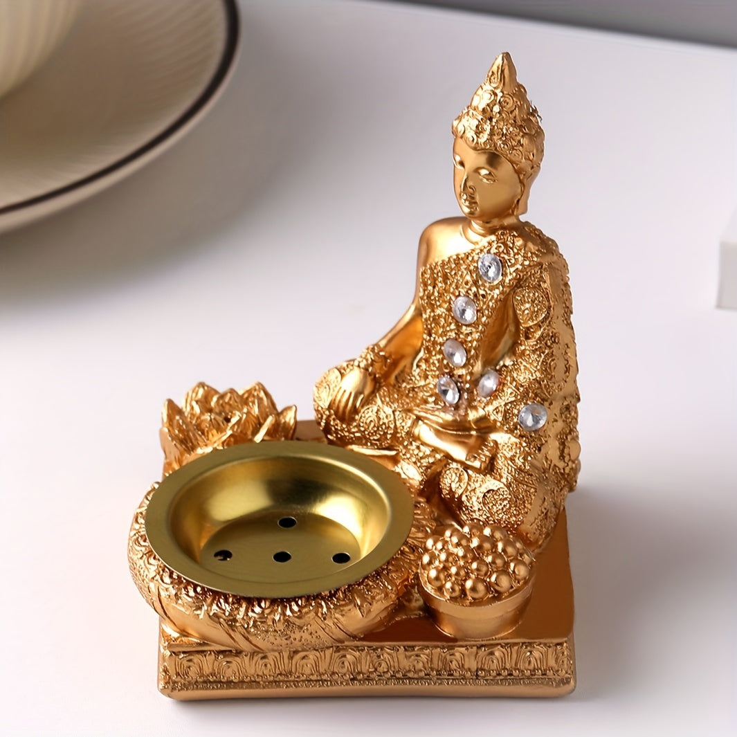 Incensário Buda Dourado com Base de Incenso Cascata