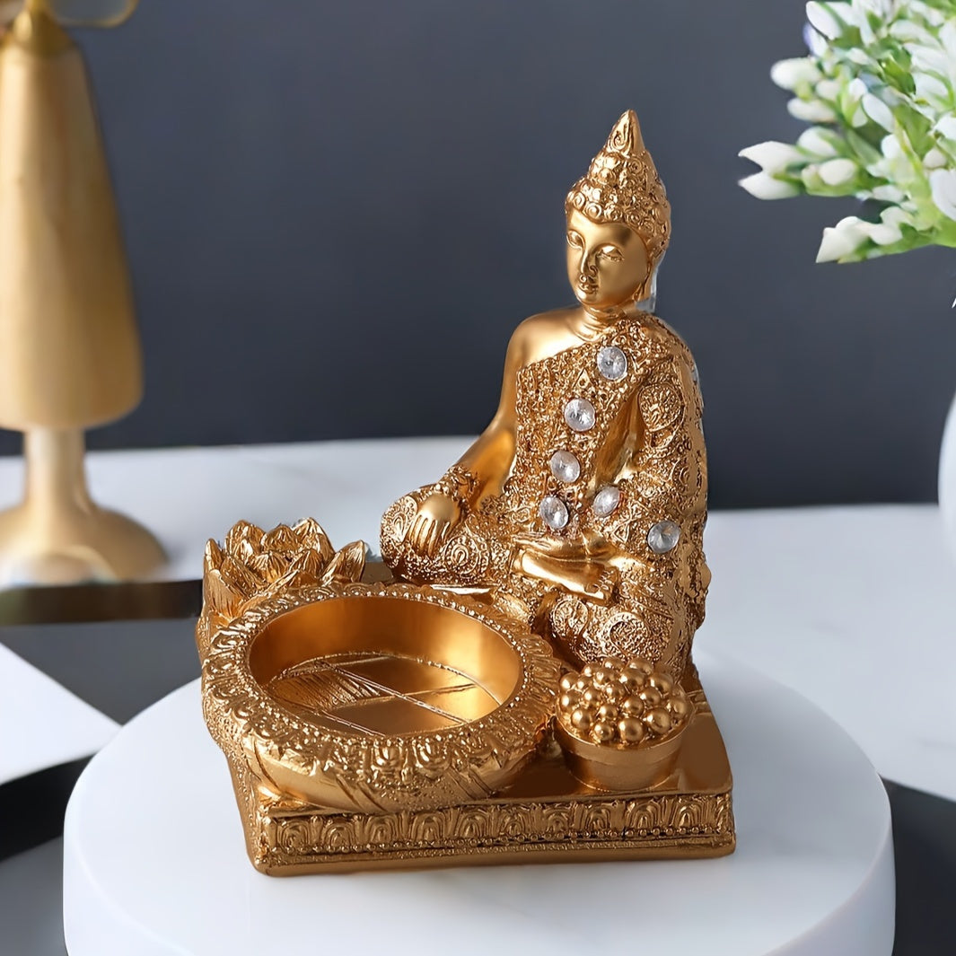 Incensário Buda Dourado com Base de Incenso Cascata