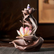 Incensário Cascata Flor de Lótus e Mão de Buda