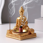 Incensário Buda Dourado com Base de Incenso Cascata