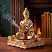 Incensário Buda Dourado com Base de Incenso Cascata