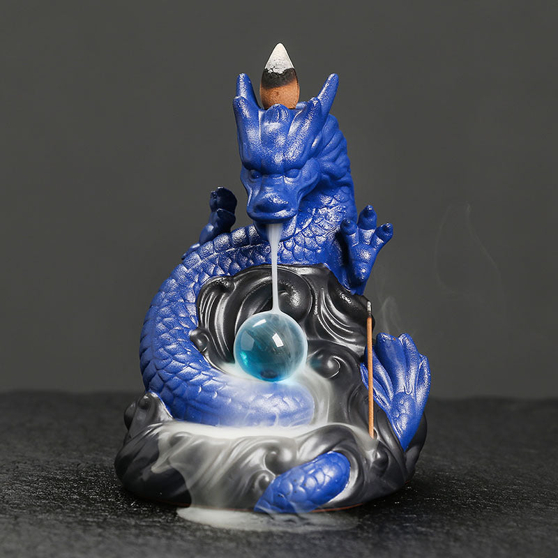  Incensário Cascata Dragão Azul com Esfera de Cristal