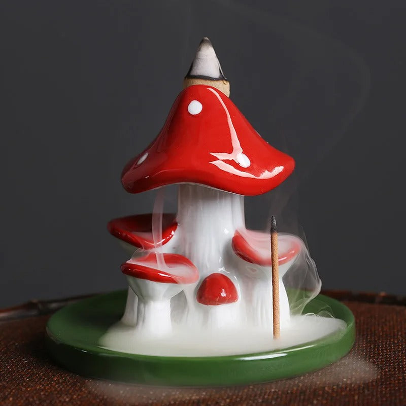 Incensário Cascata Casa Cogumelo Vermelho