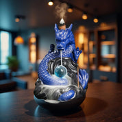  Incensário Cascata Dragão Azul com Esfera de Cristal