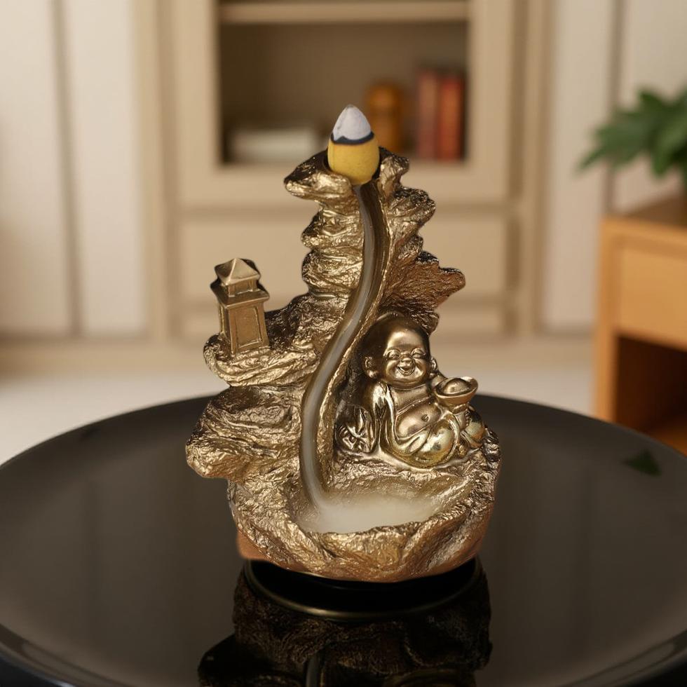 Incensário Cascata Buda Dourado Bodhi
