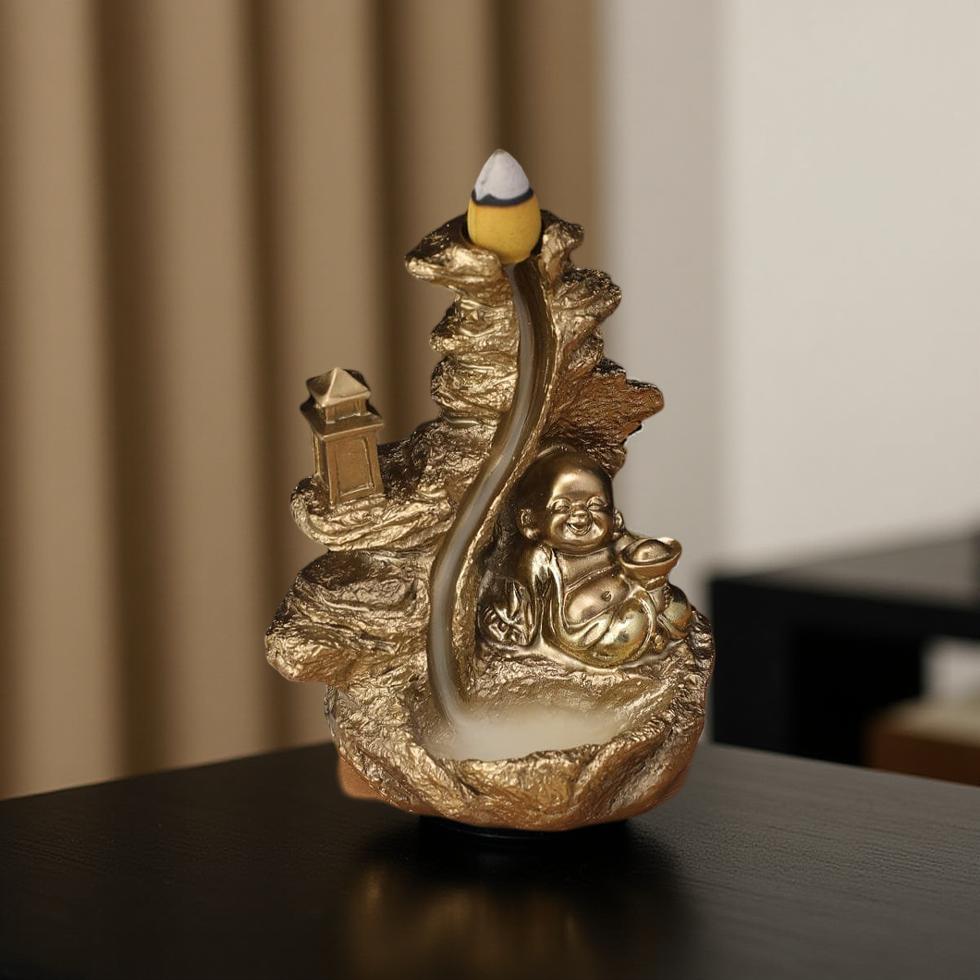 Incensário Cascata Buda Dourado Bodhi