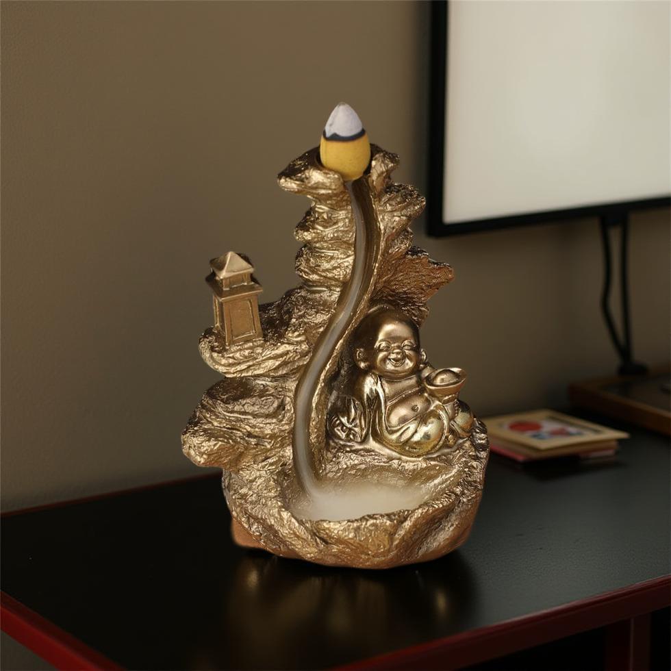 Incensário Cascata Buda Dourado Bodhi
