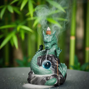 Incensário Cascata Dragão Verde com Esfera de Cristal